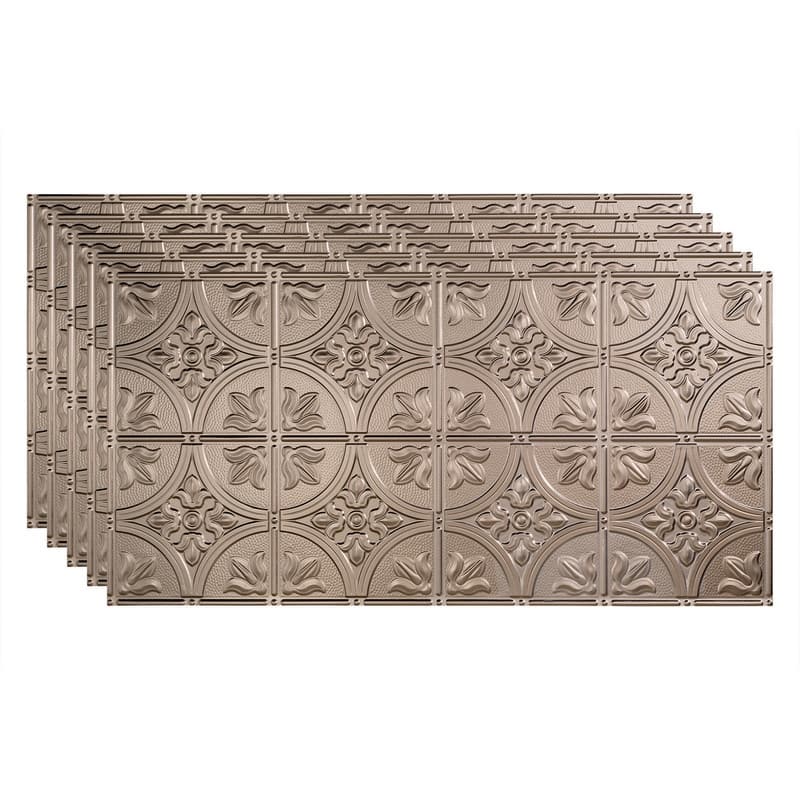 FASÄDE Traditional Style 2 Decorative Vinyl 2ft x 4ft Glue Up Ceiling Panel in Brushed Nickel (5 Pack) - 5 Pack - Brushed Nickel