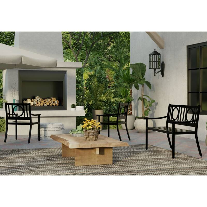 Slatted Steel Outdoor Bench - 45" - Black