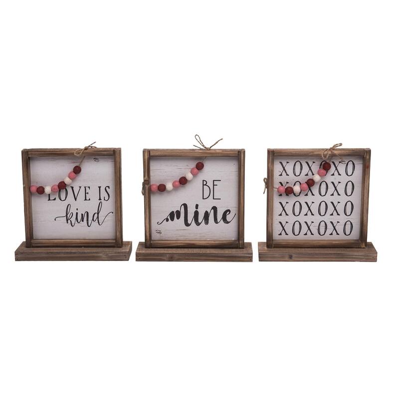 Wood Decor w/Beads Set of 3