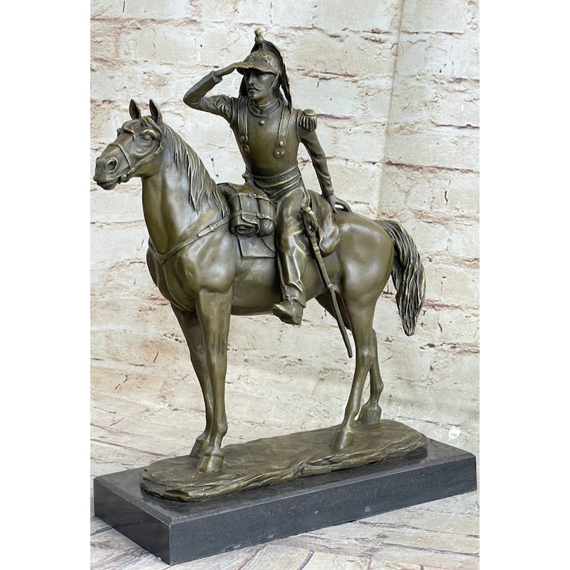 19Th Century Cavalry Soldier Warrior On Horseback Bronze Statue Sculpture Figure 15 Inchesx 12 Inches