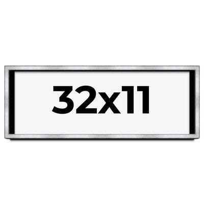 32x11 Shadow Box Frame Silver | 1.375 Inches Deep Real Wood