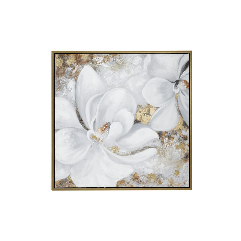 Canvas Floral Handmade Living Room Framed Wall Art with Gold Frame - White - Roche River Decor