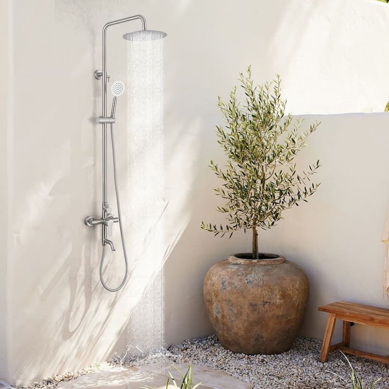 51"H 3-Function 304 Stainless Steel Wall-Mounted Outdoor Shower System