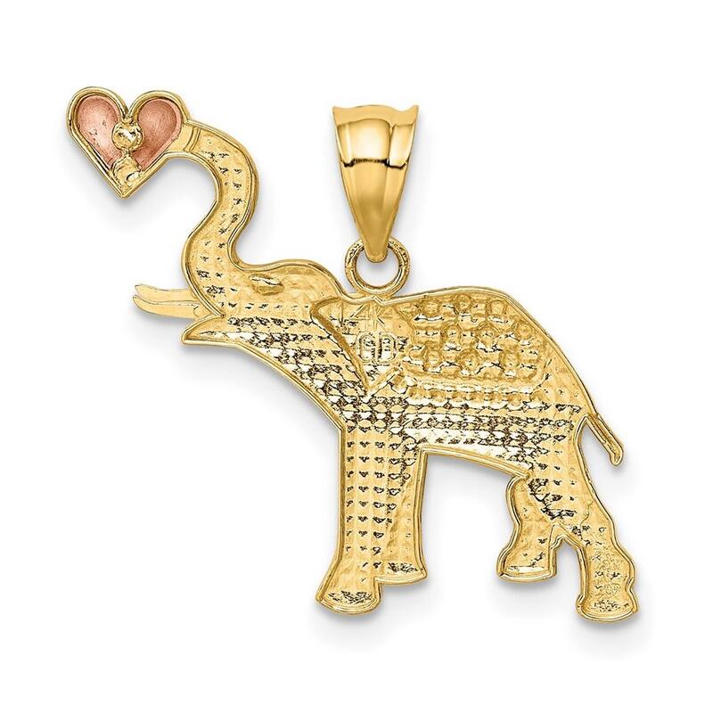 Curata 14k Yellow and Rose Gold 18" Sparkle-Cut Elephant with Heart Pendant Necklace