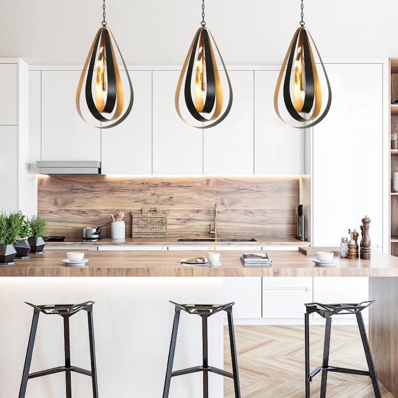 Dsmll Mid-century Modern 4-Light Chandelier Black Gold Lantern Pendant Lights for Dining Room