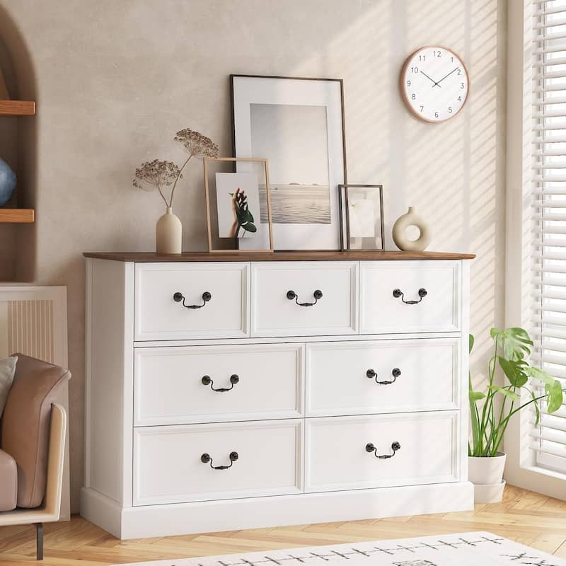 Farmhouse 7 Dresser Chests for Bedroom,48" Wood Dresser Chest of Drawers Organizer Storage - multi