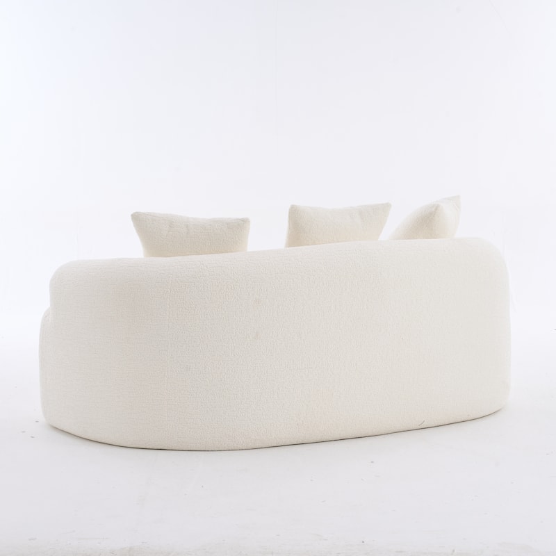 Small Chenille Upholstered Loveseat Sofa, Deep Seat Compression Boneless Couch, Curved Floor Sofa with 3 Pillows