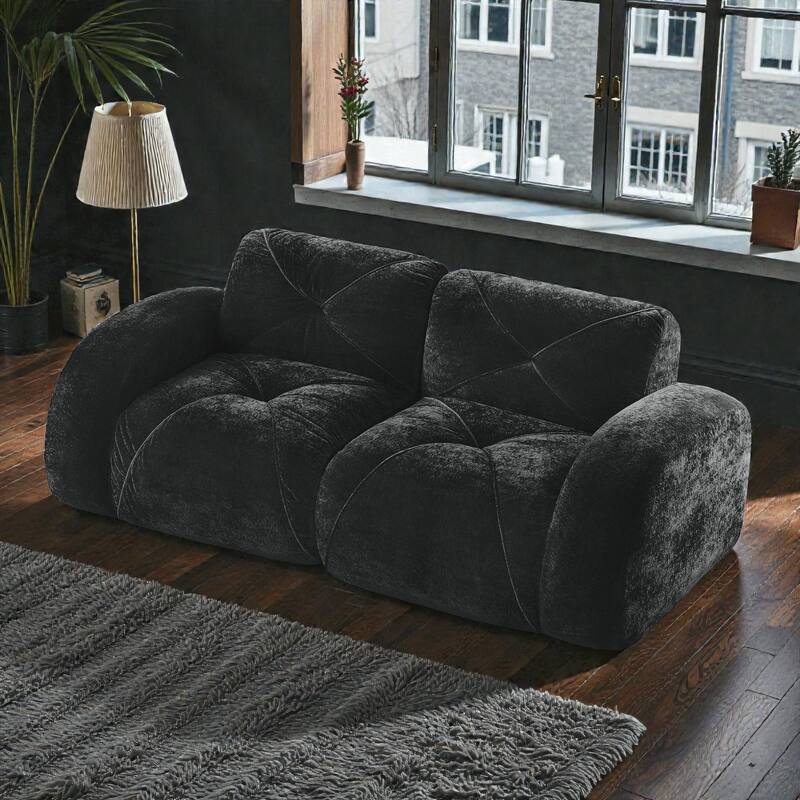 2 Seater Tufted Velvet Sofa, Boneless Cloud Couch with 32D High Density Foam, No Assembly Living Room Sofa