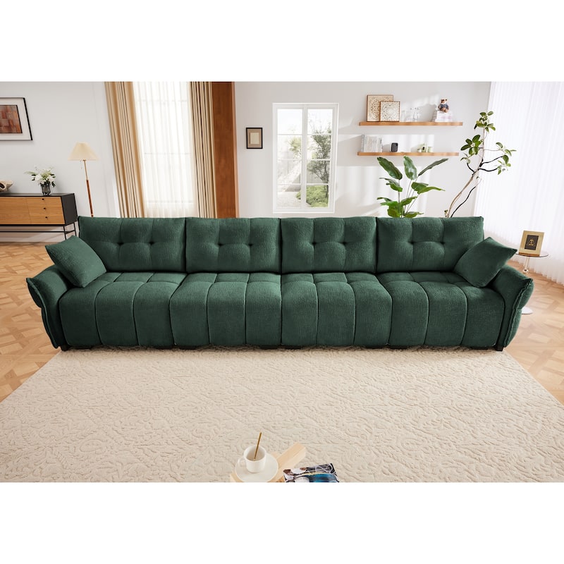 Modular 4-Seat Chenille Sofa Set with 2 Ottomans, High-Resilience Cushions and Solid Wood Frame