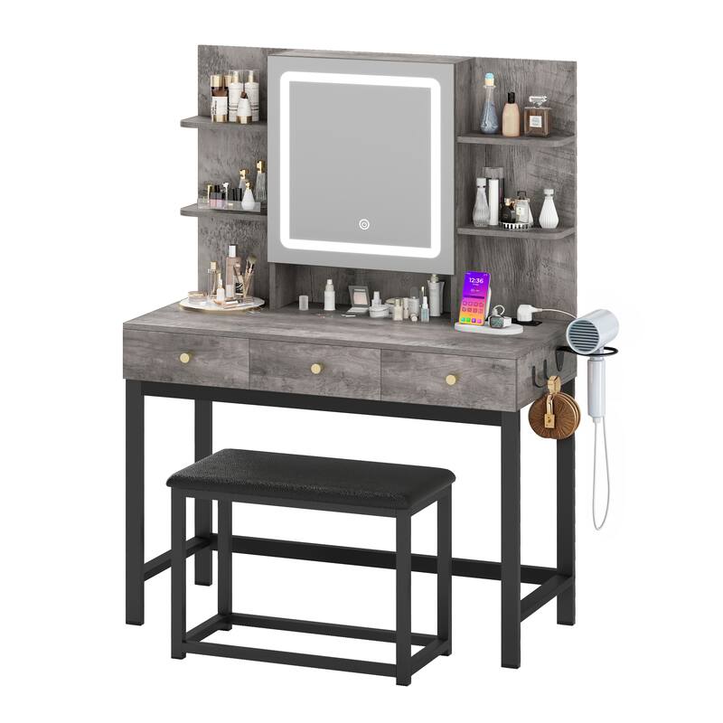Moasis 39.3" Wide Makeup Vanity Set with Lighted Mirror & Power Outlet