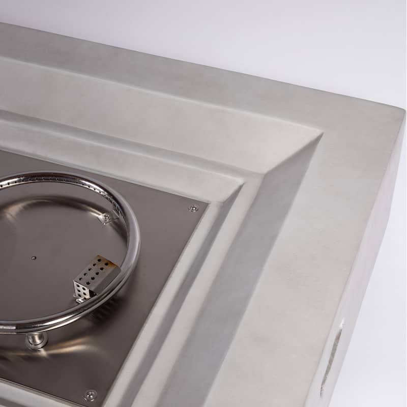 60 Inch Concrete Large Outdoor Fire Pit Table in Light Gray with Lava Rocks - 60" x 14"
