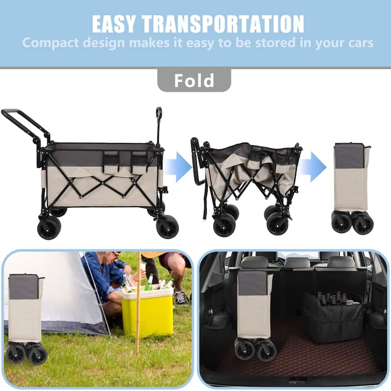 Multi-Functional Push-Pull Folding Wagon Cart With Rotating Handle & 360°All-Terrain Wheels-Heavy-Duty,Adjustable Design