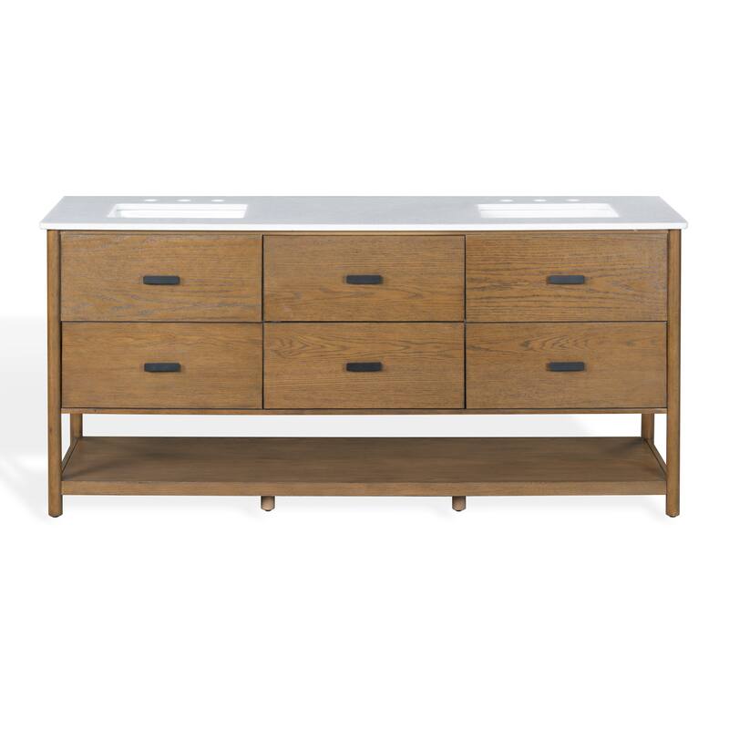 SAFAVIEH Couture Jaylessa Vanity - 36"W x 22"D x 34"H - Medium Oak/White