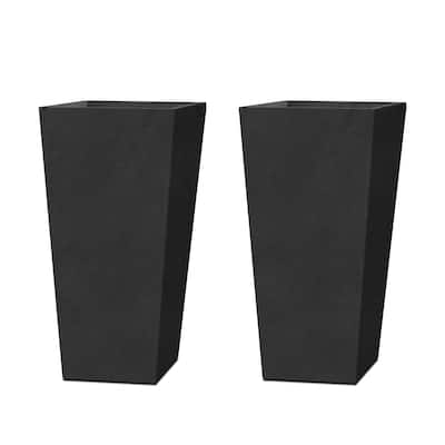 Kante 24" Tall Rectangular Charcoal Concrete Metal Planters (Set of 2), w/ Drainage Hole, Modern Style for Home/Garden