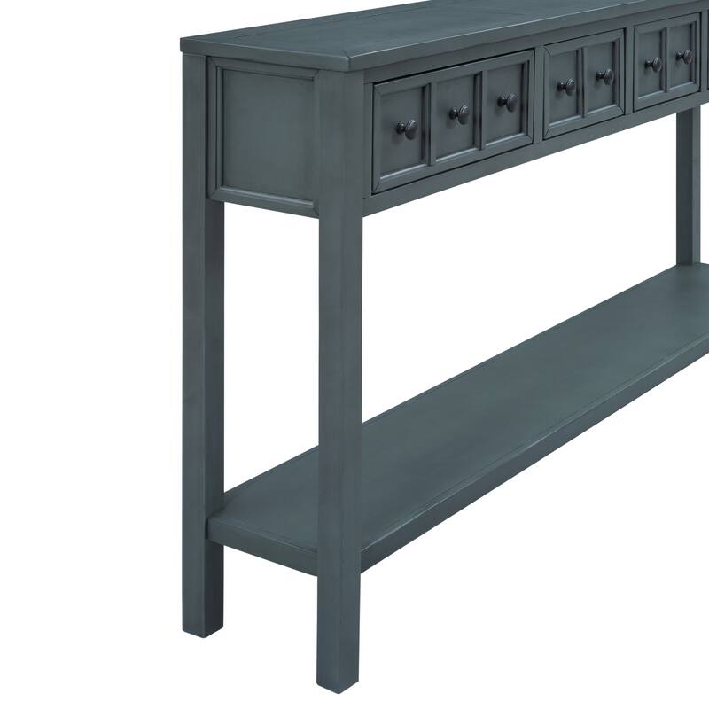 Rustic Entryway Console Table, 60" Long Sofa Table with two Different Size Drawers and Bottom Shelf for Storage