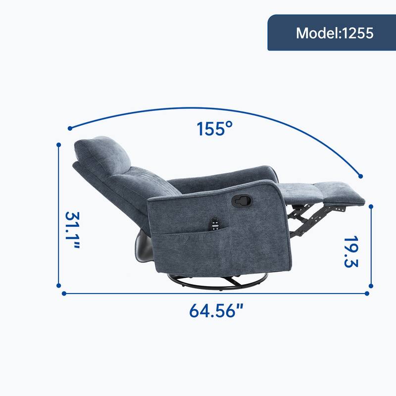 Roomfitters Swivel Rocker Recliner Chair, Manual Fabric Massage Glider Sofa with Heat and 360-Degree Pivot, Living Room