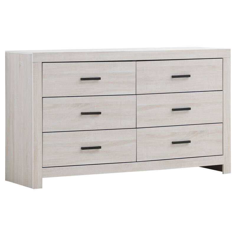 Sili 4pc Queen Bedroom Set, Dresser, Mirror, Coastal White, Bronze
