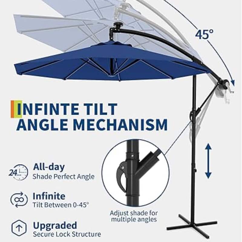 10FT Offset Fade Resistant Umbrella with Cross Base