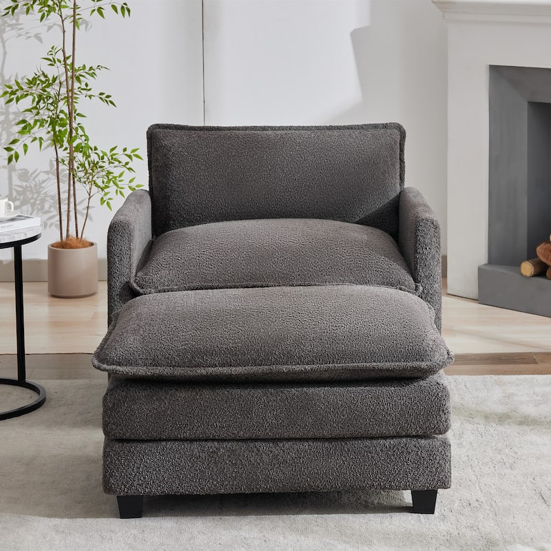 4-Seat Modular L-Shaped Corner Sectional Sofa with Ottoman, Soft Chenille Upholstery and Deep Seating for Living Room - Dark Grey