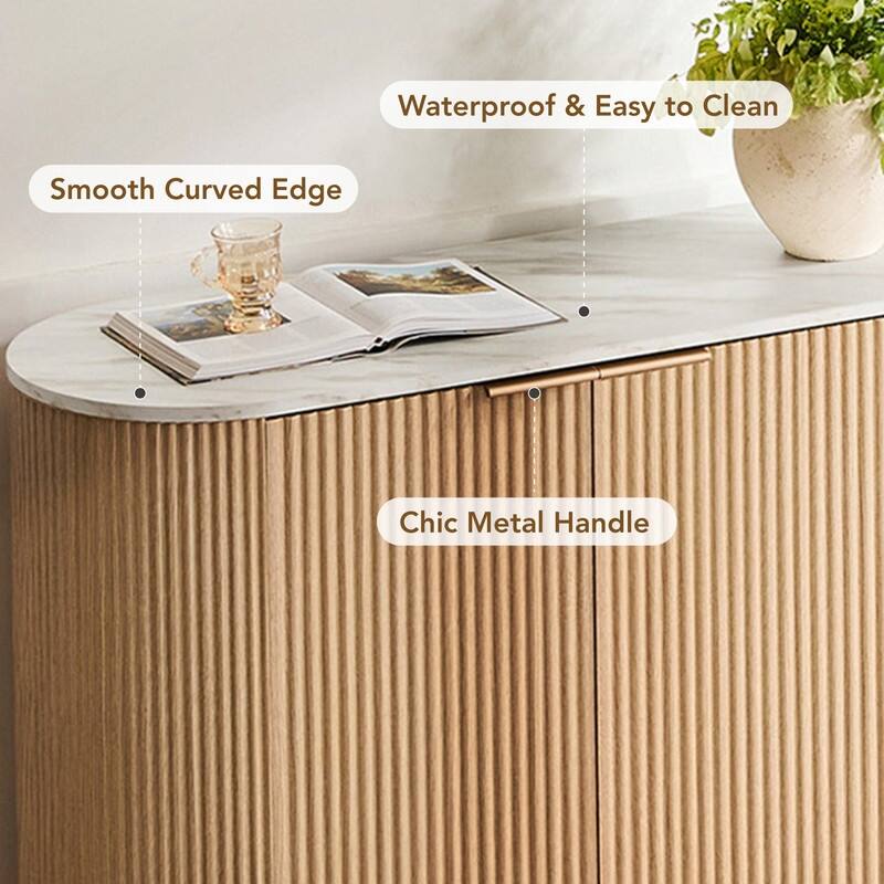 Spruce & Spring 70-inch Wide Modern Sideboard Cabinet with Semi-Cylindrical Columns