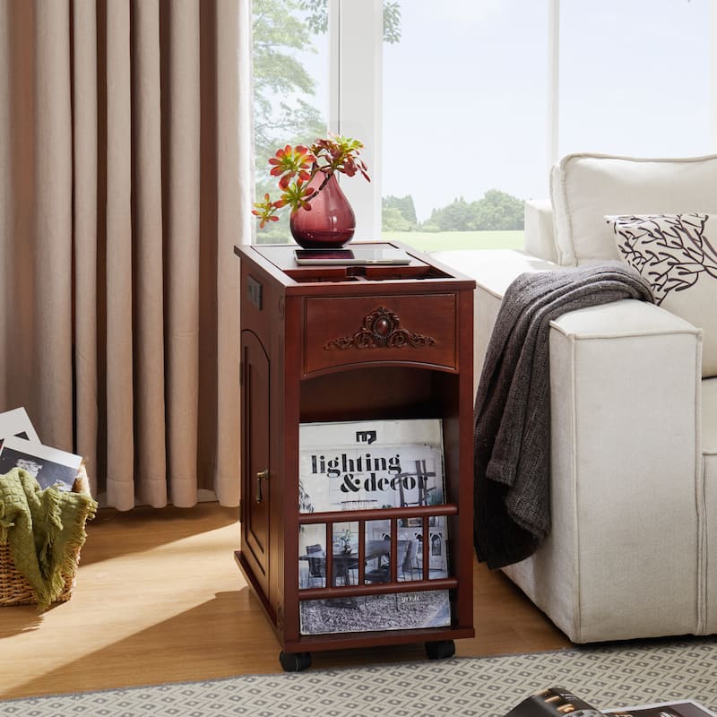 Traditional End Table with Charging Station and Storage, Ideal for Bedroom and Living Room