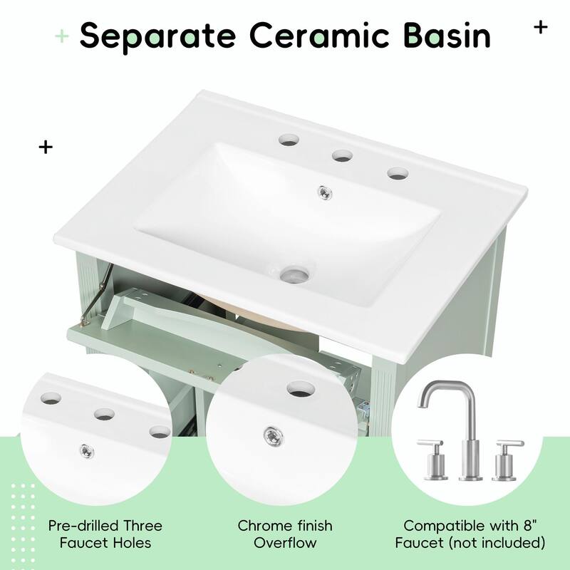 24-Inch Bathroom Vanity with Sink, Solid Wood and MDF Cabinet