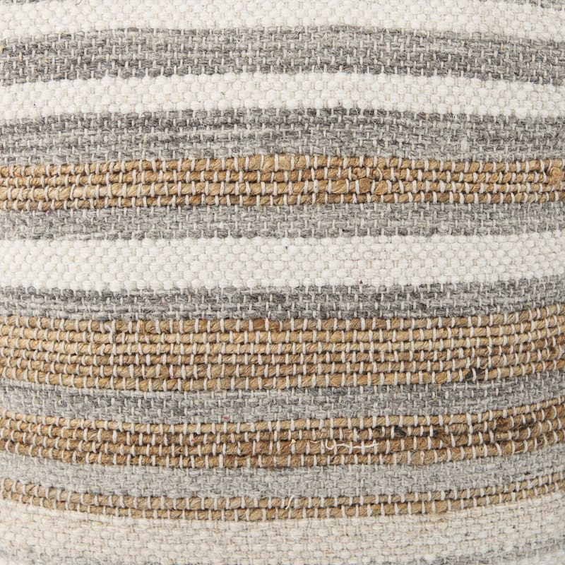 Aahana Multi-Colored Striped Hemp and Cotton Square Pouf