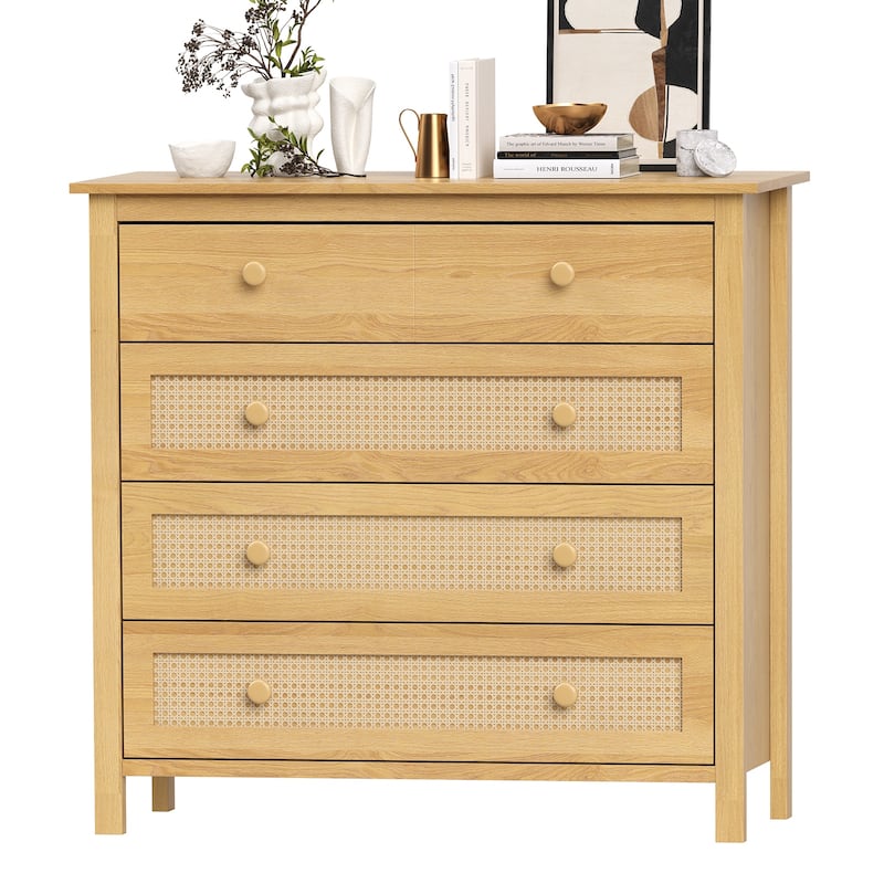 Sideboard Buffet Cabinet with 4 Drawers,Modern Wooden Console Cabinet for Kitchen,Living Room, Hallway - Natural