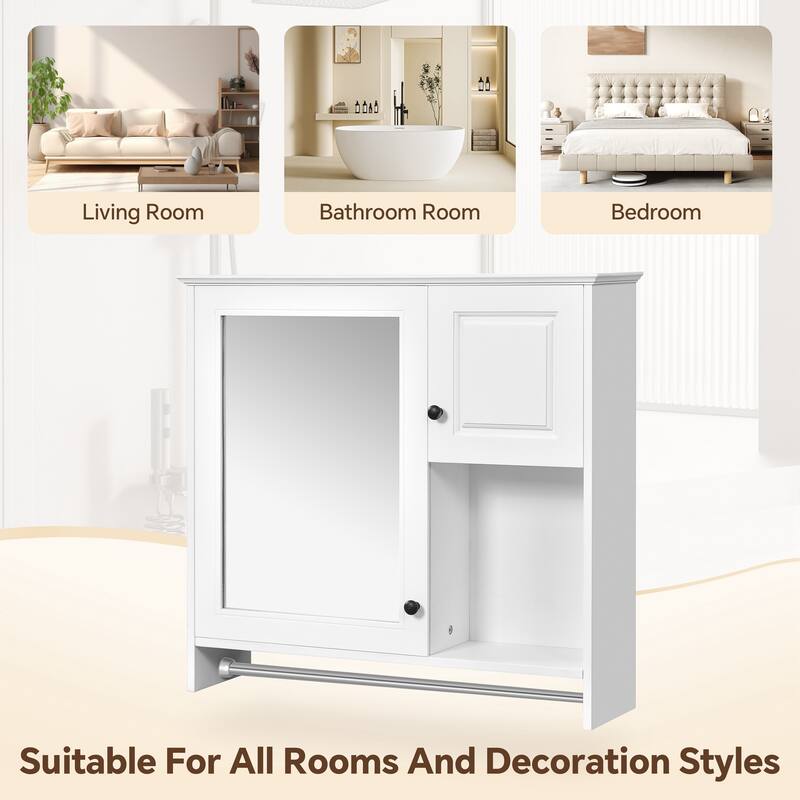 Bathroom Wall Cabinet with Mirrored Door, Wall Mounted Medicine Cabinet with Adjustable Shelves, Over Toilet Storage Cabinet