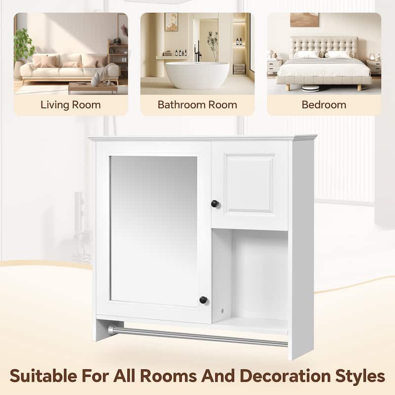 Bathroom Wall Mounted Mirror Cabinet Adjustable Medicine Cabinet with Mirror Door, Storage Cabinet and Open Compartment