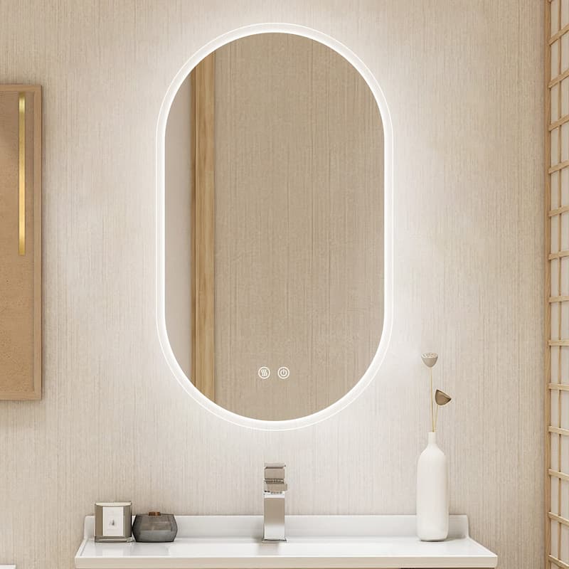 24 in. W x 40 in. H Frameless Oval Anti Fog Dimmable LED Bathroom Mirror - 24" x 40" in.
