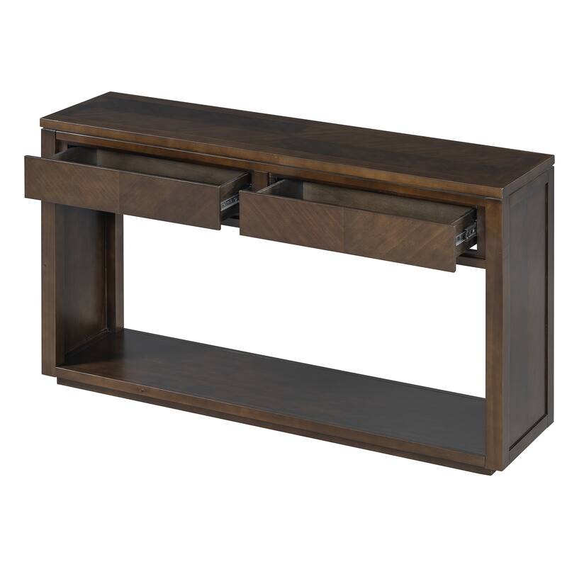 55" Rustic Wooden Entryway Console Table with Storage Drawers & Open Shelf