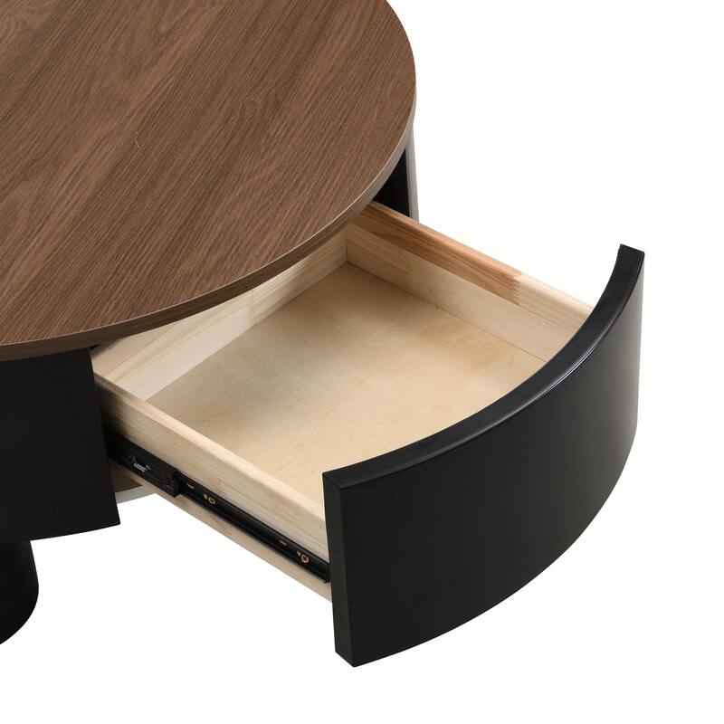 Nesting Coffee Table Set of 2, Round Coffee Table with Drawer, Circular Wood Center Table Set