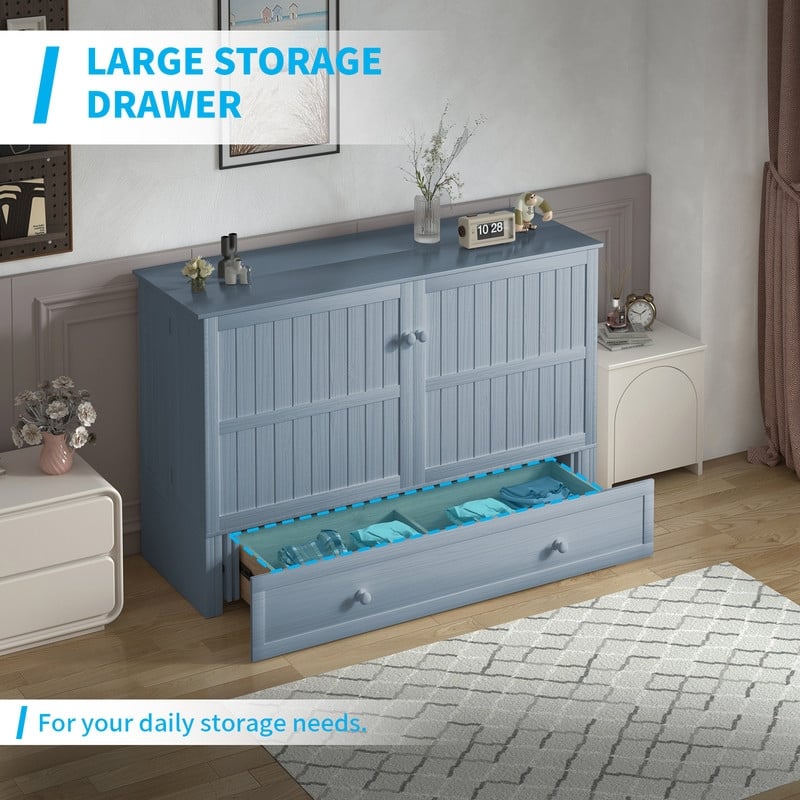 Mixoy Murphy Bed Cabinet Chest with Mattress & Storage Platform