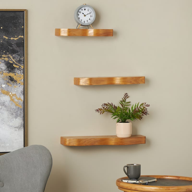 Wood Handmade Wall Shelf with Various Sizes - Set of 3 Black or Brown - Roche River Decor - Brown