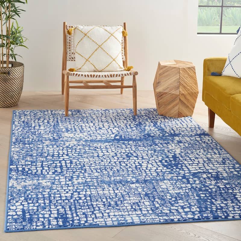 Nourison Whimsicle Modern Geometric Abstract Area Rug - 8' x 10' - Ivory Navy - Runner/Rectangle