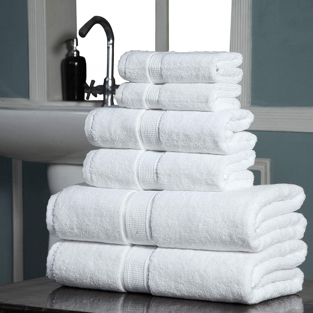 Luxurious 100% Cotton Absorbent 600 GSM 6 Piece Bathroom Towel Set 2 Washcloths, 2 Hand Towels, 2 Bath Towels
