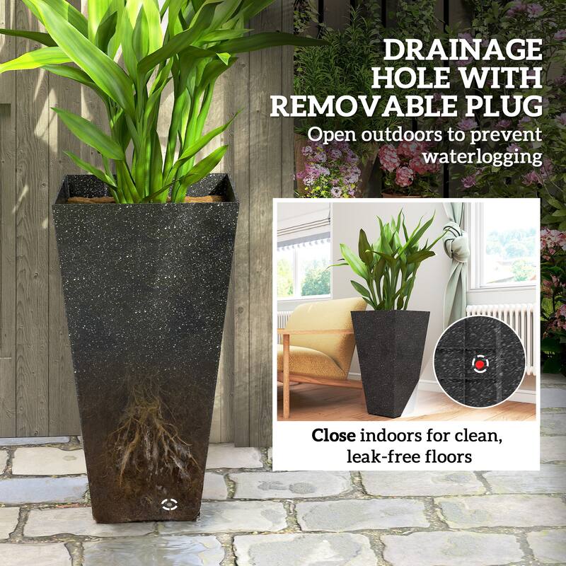 Outsunny 28 Inch Tall Planters for Outdoor Plants, Set of 3 Plastic Flower Pots with Marble Finish and Drainage Holes