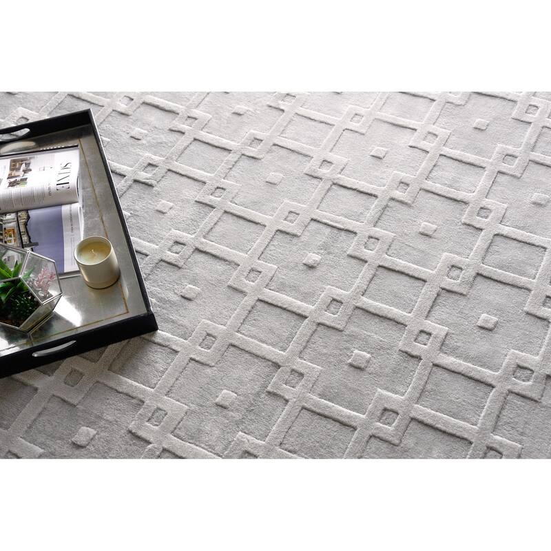 Exquisite Rugs Camora Modern Handmade Handloomed Silky Nylon Light Silver Area Rug
