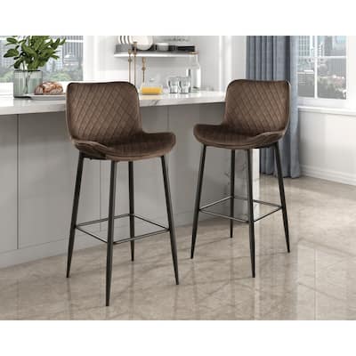 Bar Stools Set of 2, Counter Height Bar Stools with Velvet Cushion Seat, Dining Room Chairs with Back and Metal Legs