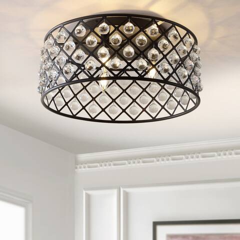 Gaines 19" Metal/Crystal LED Flush Mount Ceiling Light, Oil Rubbed Bronze/Clear by JONATHAN Y