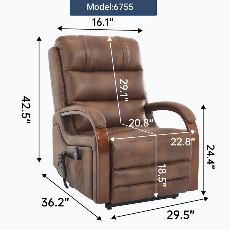 Dual Motor Power Lift Recliner with Heat Massage and Solid Wood Armrests