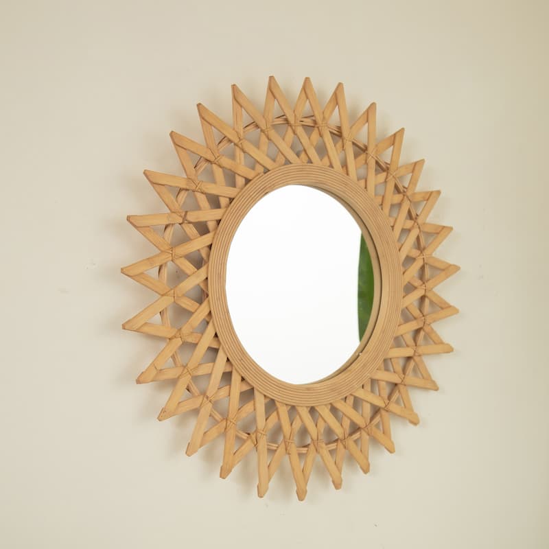 GDFStudio - Solana 24" Wall-Mounted Bamboo Artistry Circle Mirror with Hemp, Irregular Shape