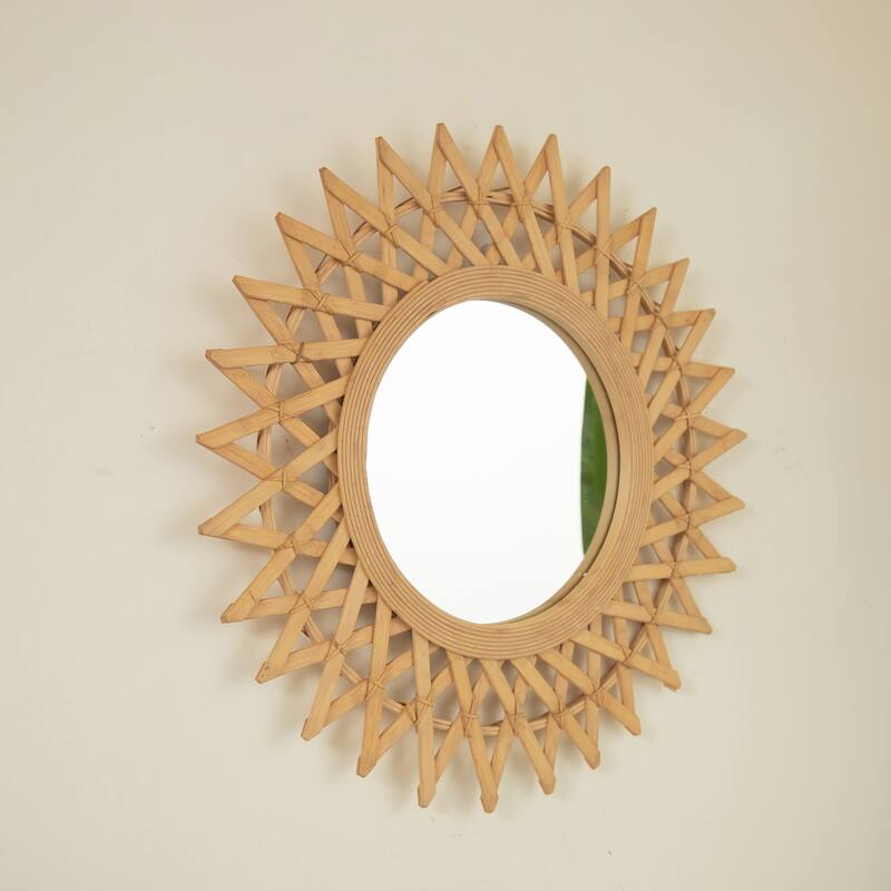 Solana Bamboo Artistry Irregular Circle Mirror - Hemp Accent, Bathroom, Bedroom - Silver