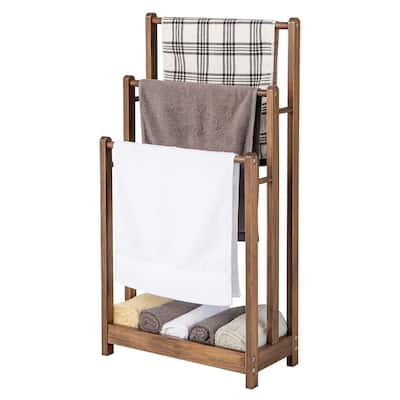 Gymax 3-Bar Freestanding Towel Rack w/ Bottom Storage Shelf