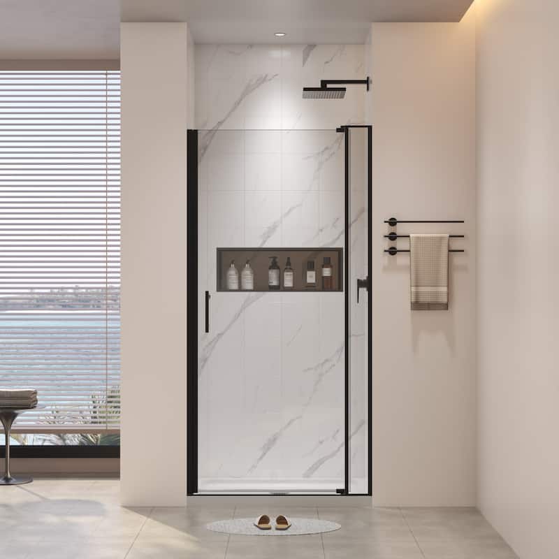 Semi-Frameless Left and Right Opening Universal Pivot Shower Door - Matte Black - 36'' x 72"