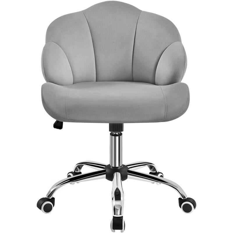 Yaheetech Upholstered Swivel Office Chair with Tufted Shell-Shaped Back for Bedroom Salon