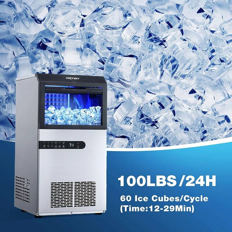 Commercial Ice Maker Machine, 100LBS/24H Clear Square Ice Cube,33LBS Ice Storage Capacity