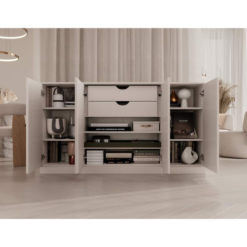 Palace Imports 100% Solid Wood 65" Sideboard with Solid Doors, 2-Drawers and Adjustable Shelves - White