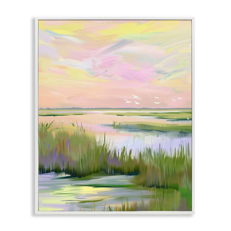Stupell Soft Pink Marshland Sunrise Framed Giclee Art Design By Arlington Prints - 11 x 14 - White